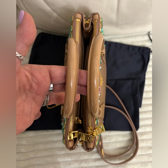 Prada Beige Saffiano Satchel with Turquoise Crystal Studs - Picture 9 of 16